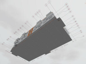 3D общий вид фундамента дома и координатные оси