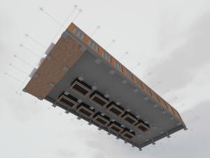3D вид фундамента завода и координатные оси