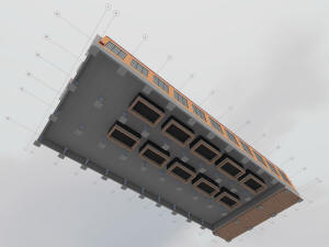 3D вид фундамента завода и координатные оси