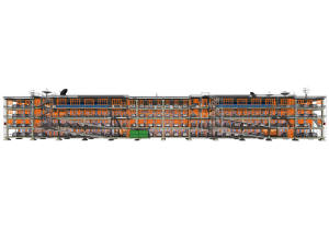 3D вида каркаса гаража и координационные оси