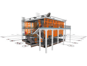 3D вид дома и координационные оси