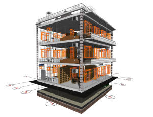 3D вид каркаса дома