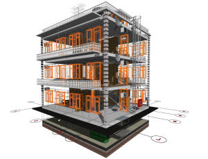 3D вид каркаса дома