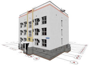 3D общий вид дома и координатные оси