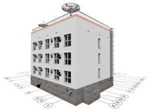 3D общий вид дома и координатные оси