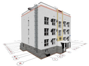 3D общий вид дома и координатные оси