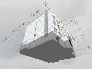 3D общий вид фундамента дома и координатные оси