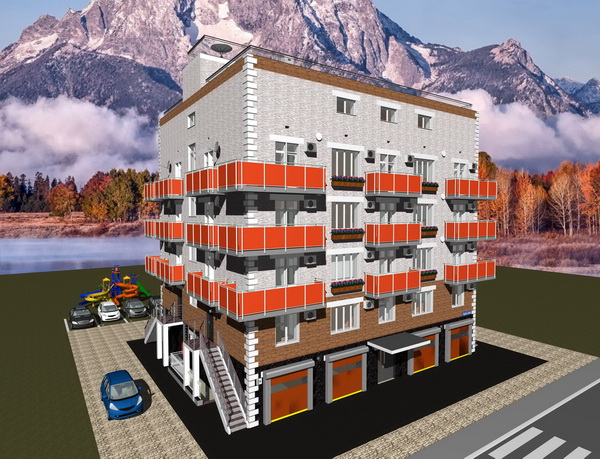 Готовый проект пятиэтажного дома на 6 квартир с лифтом, паркингом и офисными помещениями