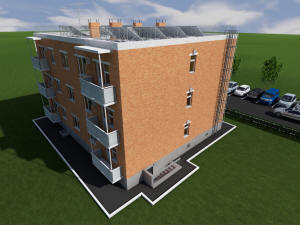 3D вид проекта одноподъездного трехэтажного дома на 12 квартир