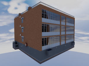 Общий 3D вид проекта одноподъездного трехэтажного дома на 12 квартир