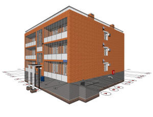 3D вид дома и координационные оси