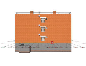 3D вид дома и координационные оси