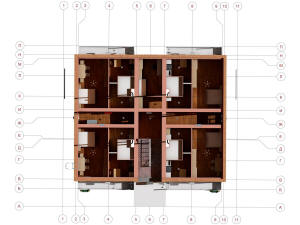 3D общий вид первого этажа дома и координатные оси