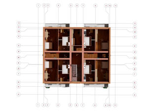 3D общий вид 2 и 3 этажа дома и координатные оси