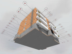 3D общий вид фундамента дома и координатные оси
