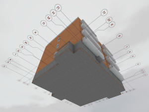 3D общий вид фундамента дома и координатные оси