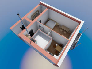 Общий 3D вид однокомнатной квартиры дома