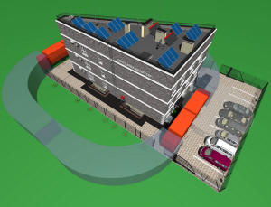 Радиусы разворота спецтехники и схема парковки на участке треугольного дома