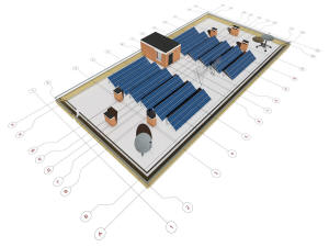 3D вид крыши дома и координатные оси