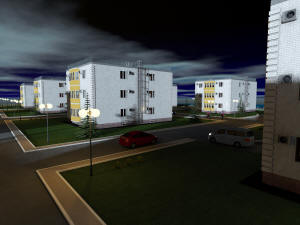 Ночной 3D вид застройки поселка