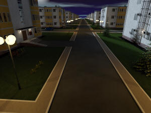 Ночной 3D вид застройки поселка