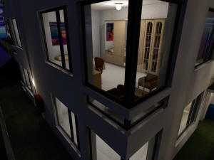 Ночной 3D вид застройки поселка трехэтажными квадрохаусами