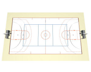 Совмещенная разметка баскетбольной площадки по стандарту NBA, площадки для волейбола и разметка уменьшенной площадки для мини-футбола