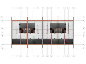 3D план подполья двухэтажного таунхауса на 4 семьи