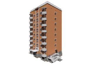 3D общий вид гостиницы и координатные оси