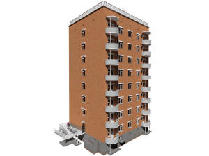 3D общий вид гостиницы и координатные оси