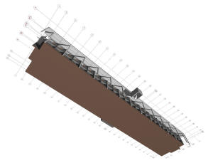 3D вид фундамента гостиницы и координационные оси