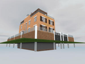3D вид фундаментов гостиницы и забора
