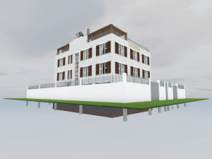 3D вид фундаментов гостиницы и забора