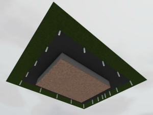 3D вид фундаментов гостиницы и забора