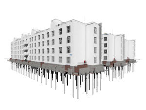 Четырехэтажная сейсмостойкая гостиница из трех блоков