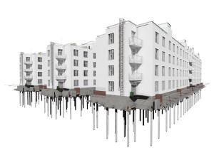 Четырехэтажная сейсмостойкая гостиница из трех блоков