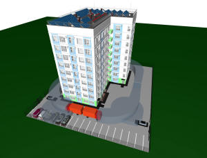 Радиусы разворота спецтехники и схема парковки на участке девятиэтажного дома