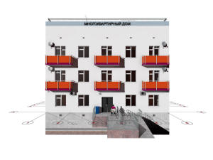 3D вид дома и координационные оси
