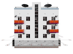 3D вид дома и координационные оси