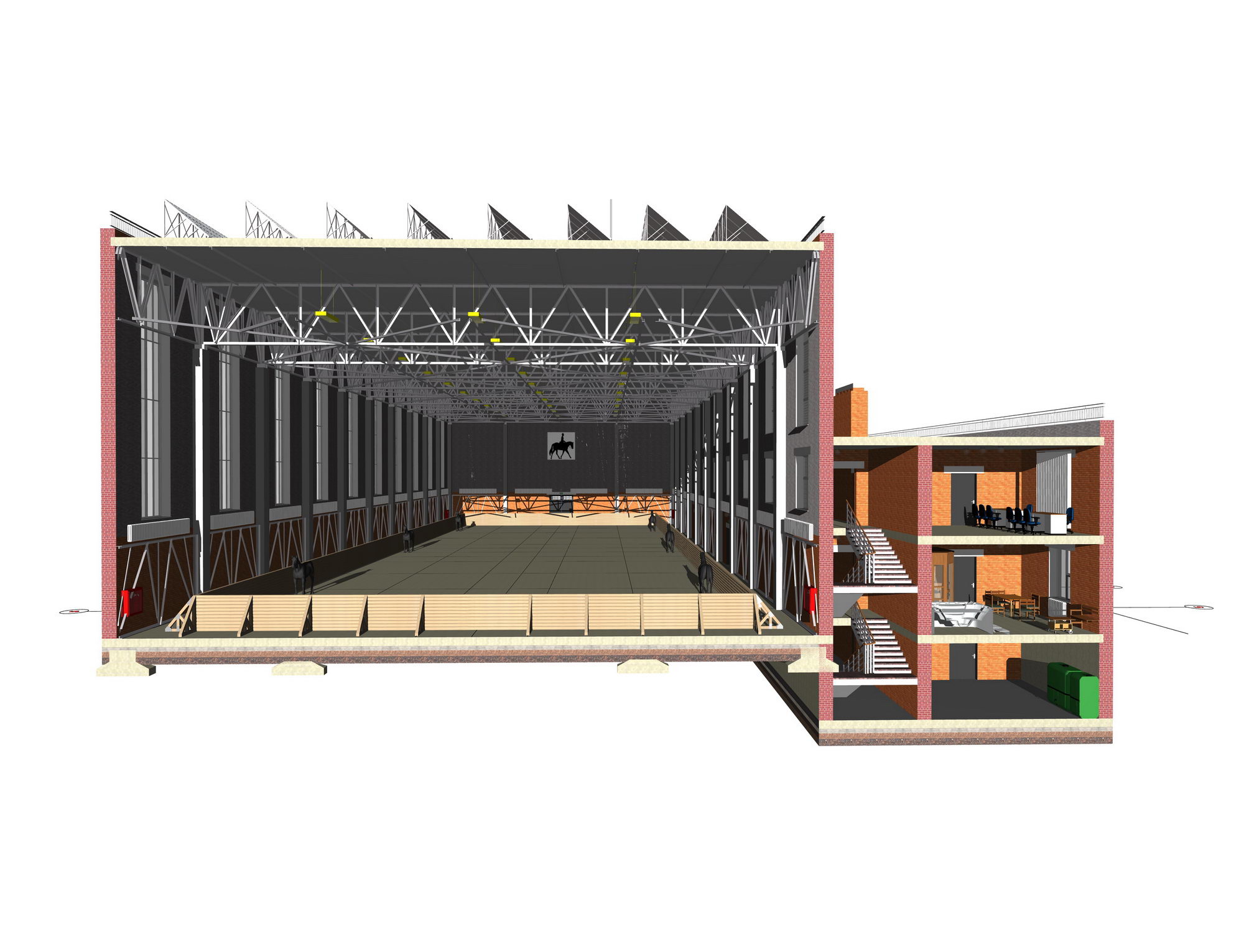 Кск проект. Конюшня проект. Конюшня с манежем. Разрез манежа. Разрез манежа для лошадей.